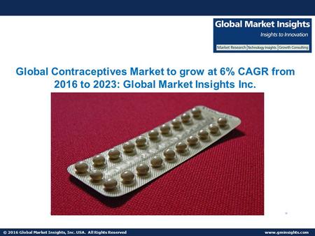 © 2016 Global Market Insights, Inc. USA. All Rights Reserved  Contraceptives Market share to reach USD 33 billion by 2023.
