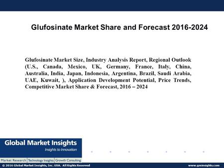 © 2016 Global Market Insights, Inc. USA. All Rights Reserved  Glufosinate Market Share and Forecast Glufosinate t Market Size,