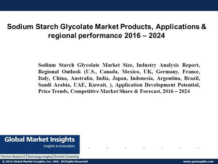 © 2016 Global Market Insights, Inc. USA. All Rights Reserved  Sodium Starch Glycolate Market Products, Applications & regional performance.
