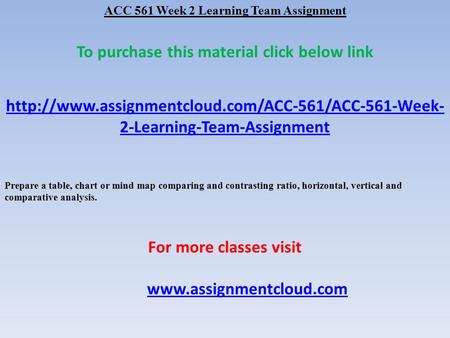 ACC 561 Week 2 Learning Team Assignment To purchase this material click below link  2-Learning-Team-Assignment.