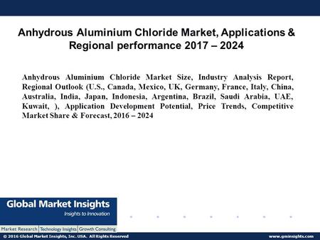 © 2016 Global Market Insights, Inc. USA. All Rights Reserved  Anhydrous Aluminium Chloride Market, Applications & Regional performance.