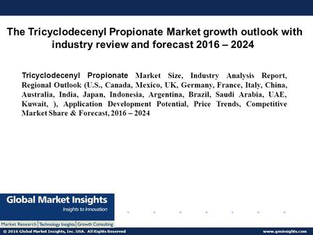 © 2016 Global Market Insights, Inc. USA. All Rights Reserved  The Tricyclodecenyl Propionate Market growth outlook with industry review.