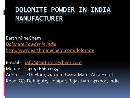 Earth MineChem Dolomite Powder in India   - Mobile