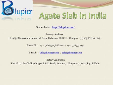 Our website:  Factory Address 1 H1-483, Bhamashah Industrial Area, Kaladwas (RIICO), Udaipur – INDIA (Raj.)