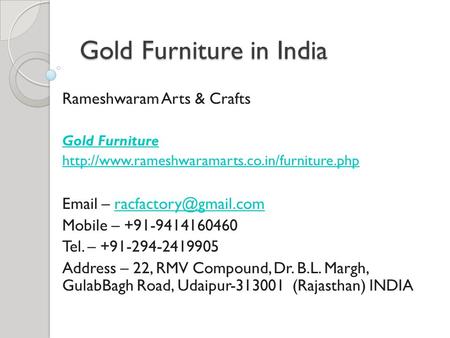 Gold Furniture in India Rameshwaram Arts & Crafts Gold Furniture   –