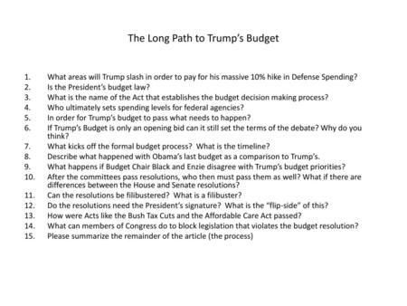 The Long Path to Trump’s Budget