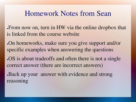 Homework Notes from Sean