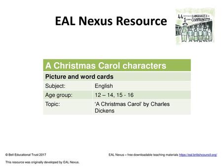EAL Nexus Resource A Christmas Carol characters Picture and word cards