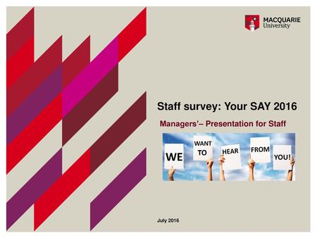 Staff survey: Your SAY 2016 Managers’– Presentation for Staff