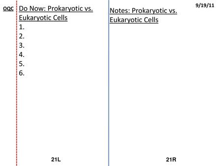 Do Now: Prokaryotic vs. Eukaryotic Cells