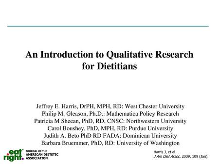 An Introduction to Qualitative Research for Dietitians