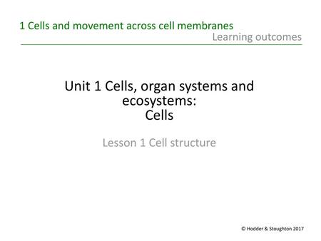 Unit 1 Cells, organ systems and ecosystems: Cells