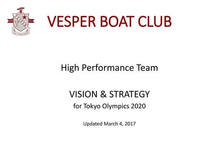 VESPER BOAT CLUB High Performance Team VISION & STRATEGY