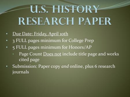 U.S. History Research Paper