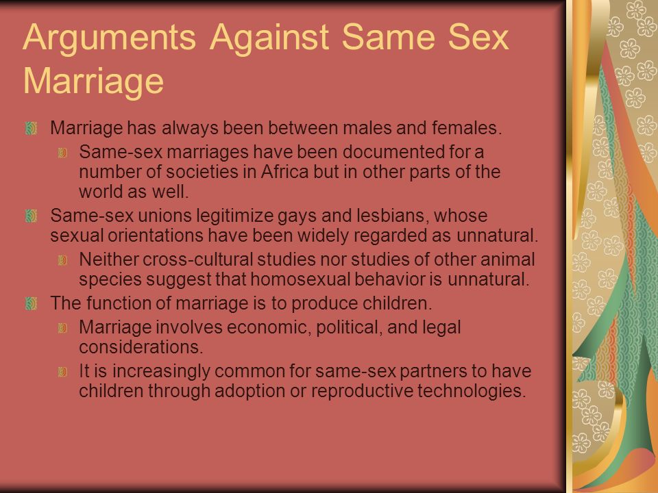Arguments Against Same Sex Marriages 121