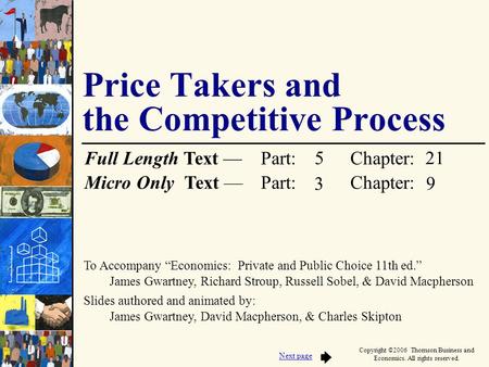 To Accompany Economics: Private and Public Choice 11th ed. James Gwartney, Richard Stroup, Russell Sobel, & David Macpherson Slides authored and animated.