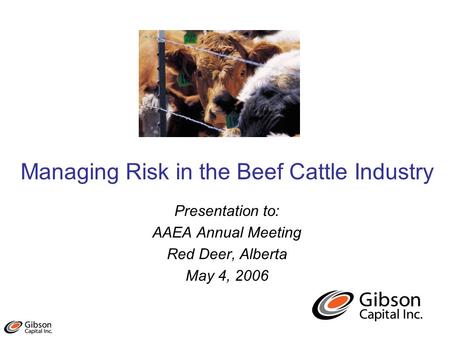 Managing Risk in the Beef Cattle Industry Presentation to: AAEA Annual Meeting Red Deer, Alberta May 4, 2006.