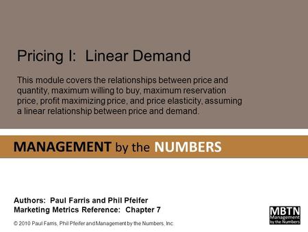 Pricing I: Linear Demand