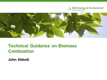 Technical Guidance on Biomass Combustion John Abbott.