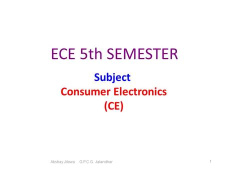 Subject Consumer Electronics (CE)