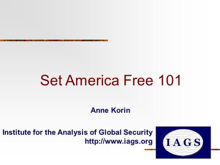 Set America Free 101 Institute for the Analysis of Global Security  Anne Korin.