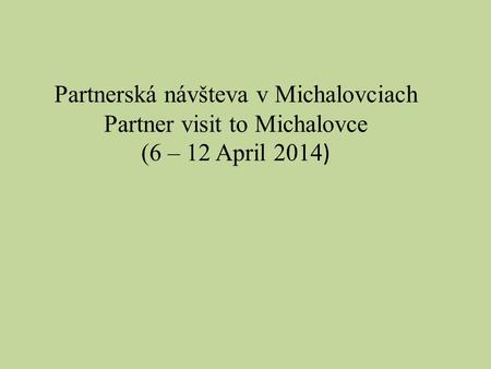 Partnerská návšteva v Michalovciach Partner visit to Michalovce (6 – 12 April 2014 )