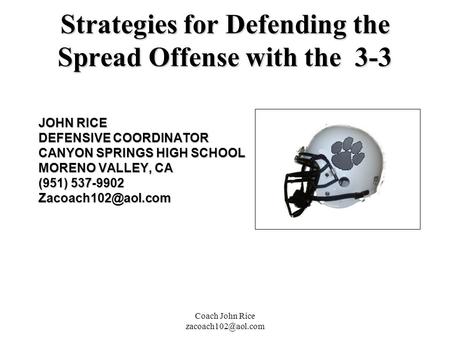 Strategies for Defending the Spread Offense with the 3-3