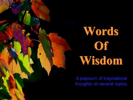 CLICK TO ADVANCE SLIDES Turn on your speakers! Turn on your speakers! Words Of Wisdom Words Of Wisdom A potpourri of inspirational thoughts on several.
