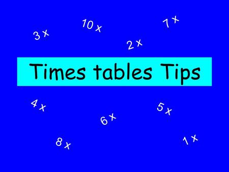 Times tables Tips 3 x 5 x 2 x 4 x 6 x 10 x 1 x 7 x 8 x.