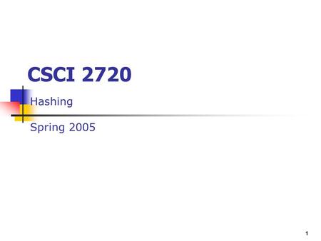 CSCI 2720 Hashing   Spring 2005.