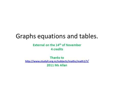 Graphs equations and tables. External on the 14 th of November 4 credits Thanks to  /