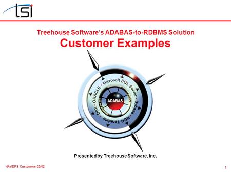 1 tRe/DPS Customers-05/02 Treehouse Softwares ADABAS-to-RDBMS Solution Customer Examples Presented by Treehouse Software, Inc.