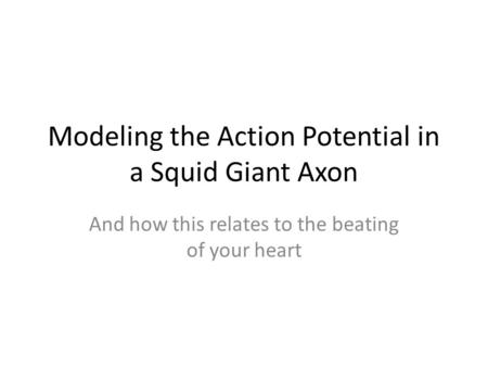 Modeling the Action Potential in a Squid Giant Axon And how this relates to the beating of your heart.
