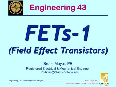 FETs-1 (Field Effect Transistors)