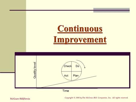 Continuous Improvement Check Do Act Plan Time Quality level Copyright © 2006 by The McGraw-Hill Companies, Inc. All rights reserved. McGraw-Hill/Irwin.