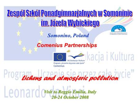 Somonino, Poland Comenius Partnerships Lichens and atmosferic pollution Visit to Reggio Emilia, Italy 20-24 October 2008.