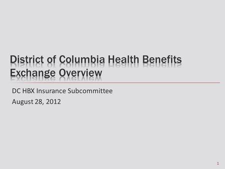 DC HBX Insurance Subcommittee August 28, 2012 1. What is the DC HBX? 2.