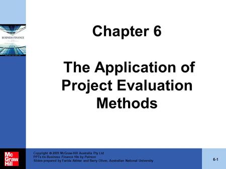 Chapter 6 The Application of Project Evaluation Methods