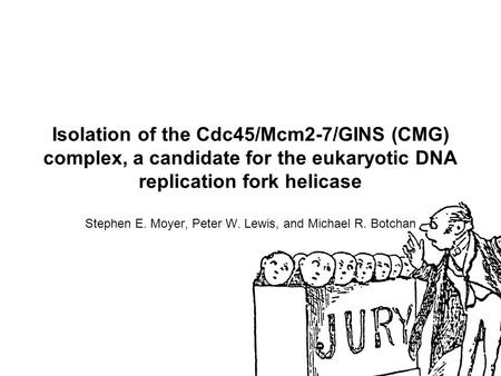 Isolation of the Cdc45/Mcm2-7/GINS (CMG) complex, a candidate for the eukaryotic DNA replication fork helicase Stephen E. Moyer, Peter W. Lewis, and Michael.