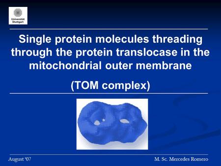 Single protein molecules threading through the protein translocase in the mitochondrial outer membrane (TOM complex) M. Sc. Mercedes RomeroAugust 07.