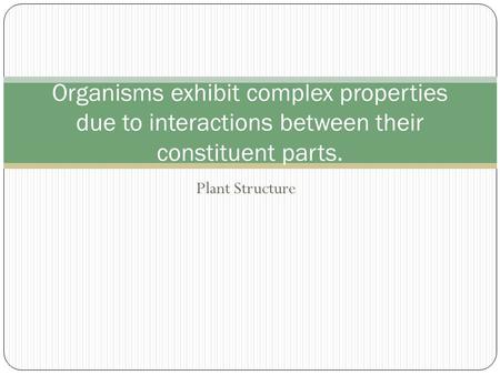 Plant Structure Organisms exhibit complex properties due to interactions between their constituent parts.