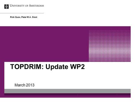 TOPDRIM: Update WP2 March 2013 Rick Quax, Peter M.A. Sloot.