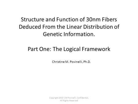 Structure and Function of 30nm Fibers Deduced From the Linear Distribution of Genetic Information. Part One: The Logical Framework Christine M. Povinelli,