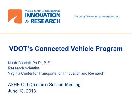 VDOT’s Connected Vehicle Program