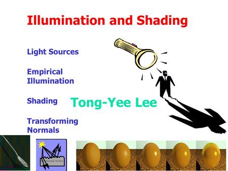 Lecture 156.837 Fall 2001 Illumination and Shading Light Sources Empirical Illumination Shading Transforming Normals Tong-Yee Lee.