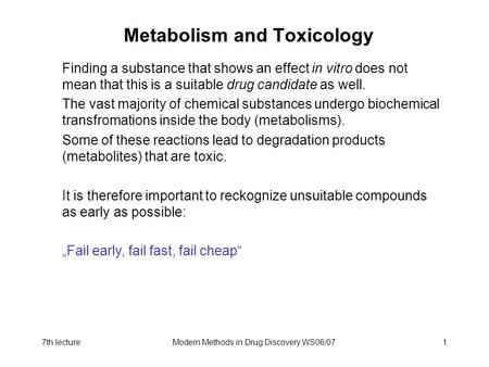 Metabolism and Toxicology