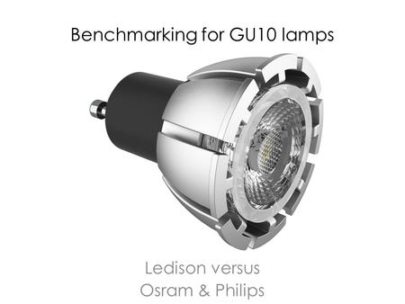 Benchmarking for GU10 lamps Ledison versus Osram & Philips.