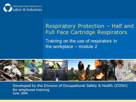 Respiratory Protection – Half and Full Face Cartridge Respirators Training on the use of respirators in the workplace – module 2 Developed by the Division.