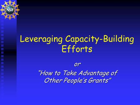 Leveraging Capacity-Building Efforts or How to Take Advantage of Other Peoples Grants.