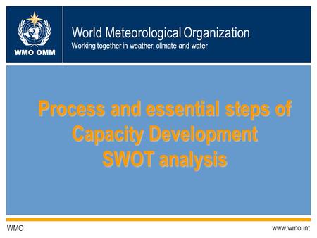 World Meteorological Organization Working together in weather, climate and water WMO OMM WMO www.wmo.int Process and essential steps of Capacity Development.